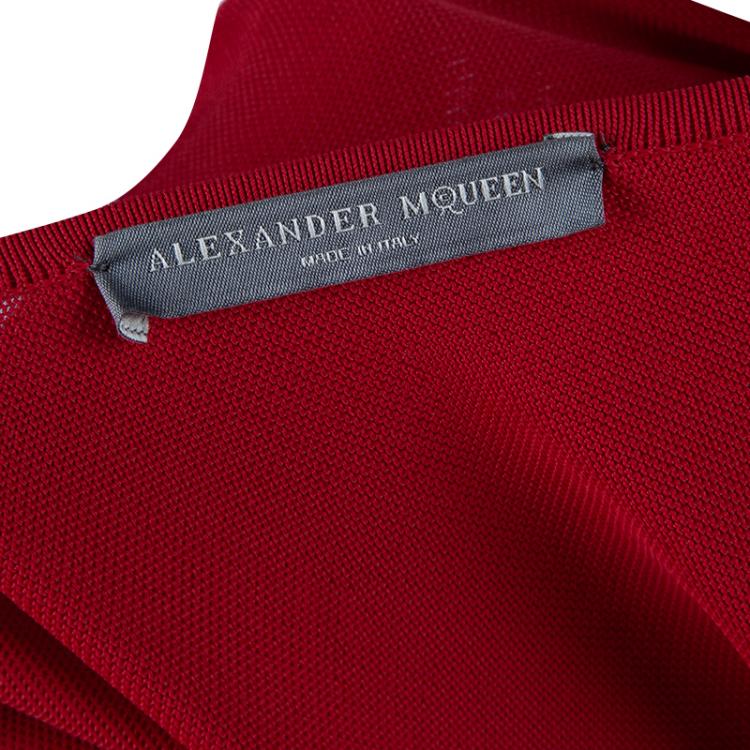 Pre Owned Alexander McQueen Red One Shoulder Buckle Detail Dress S