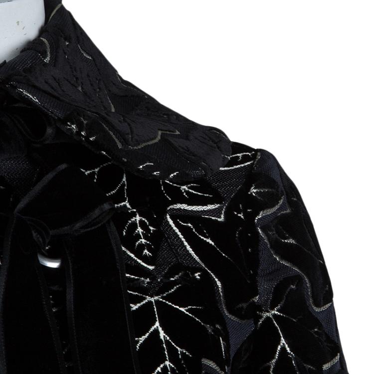 Pre Owned Alexander McQueen Black Leaf Print Embossed Velvet Jacket S