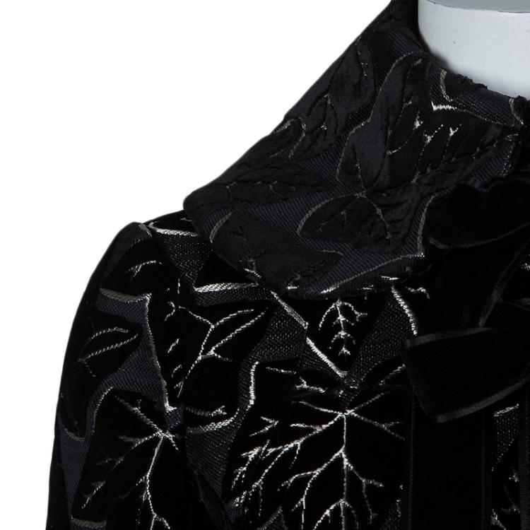 Pre Owned Alexander McQueen Black Leaf Print Embossed Velvet Jacket S