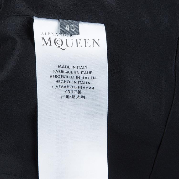 Pre Owned Alexander McQueen Black Leaf Print Embossed Velvet Jacket S