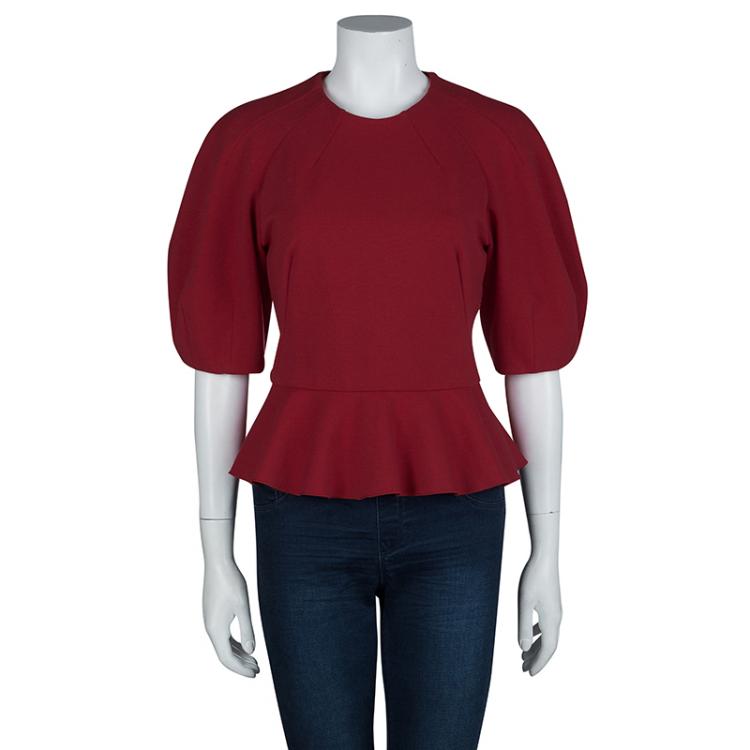 مملوكة مسبقًا Alexander McQueen Red Raglan Sleeve Peplum Top S