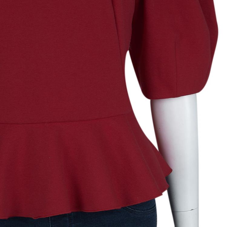 مملوكة مسبقًا Alexander McQueen Red Raglan Sleeve Peplum Top S