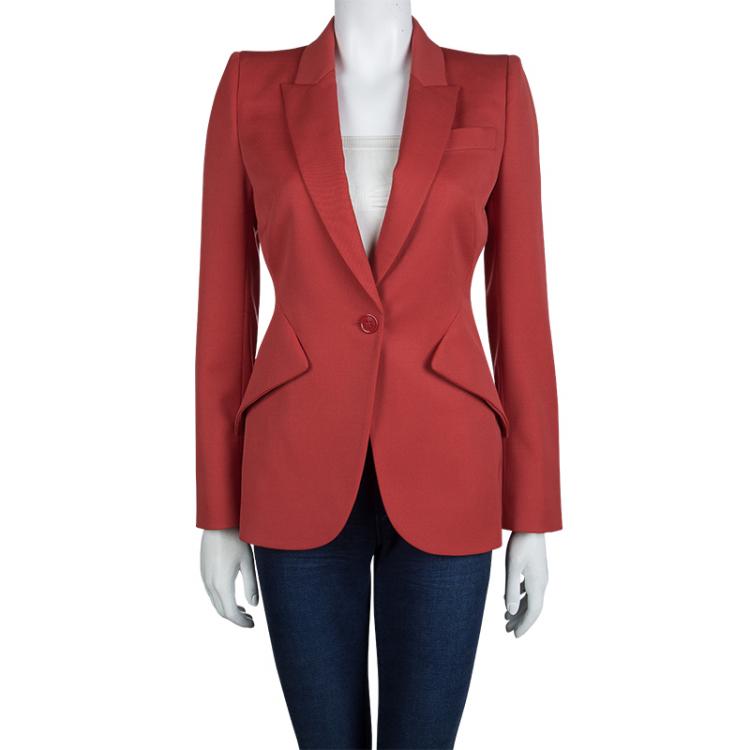 Pre Owned Alexander McQueen Red Notched Collar Tailored Wool Blazer S