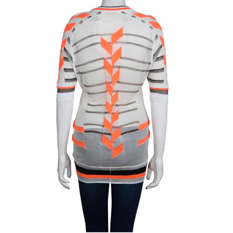 Pre Owned Alexander Wang Off White Knit Neon Colorblock Detail Sheer Top M