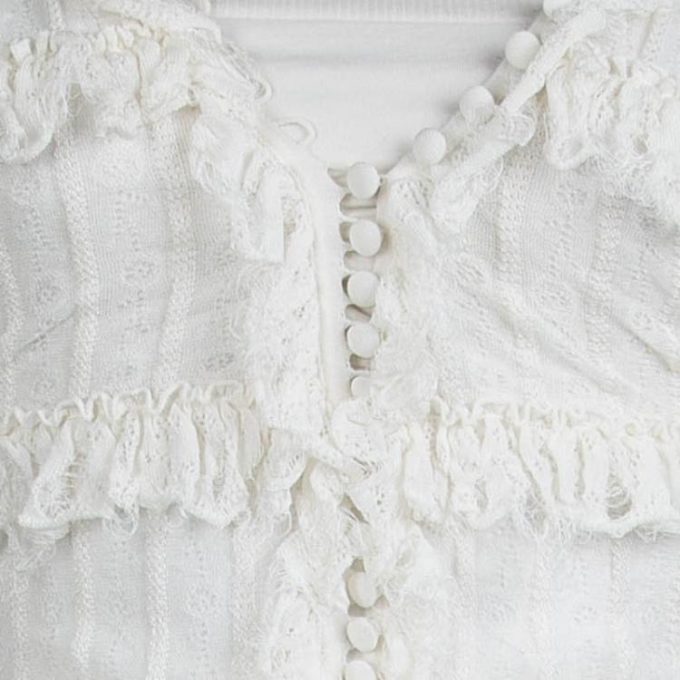 Pre Owned Alexander McQueen Cream Knit Ruffle Detail Tiered Sleeveless Dress XXS