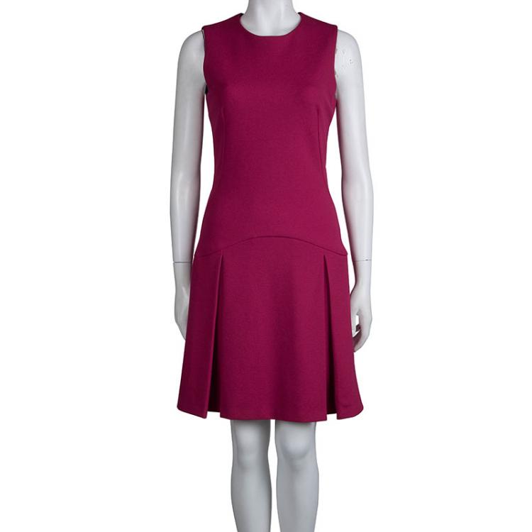 Pre Owned Alexander McQueen Red Dropped Waist Box Pleated Sleeveless Dress M 