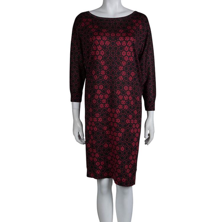 Pre Owned Alexander McQueen Red Honeycomb Print Silk Jersey Bodycon Dress M