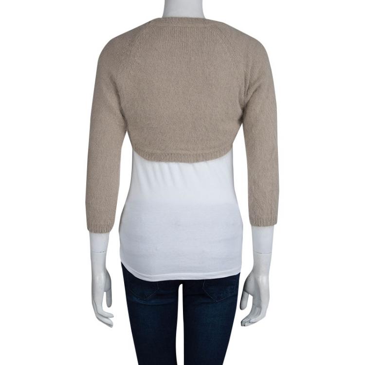 Pre Owned Alexander Mcqueen Beige Angora Wool Bolero Cardigan L