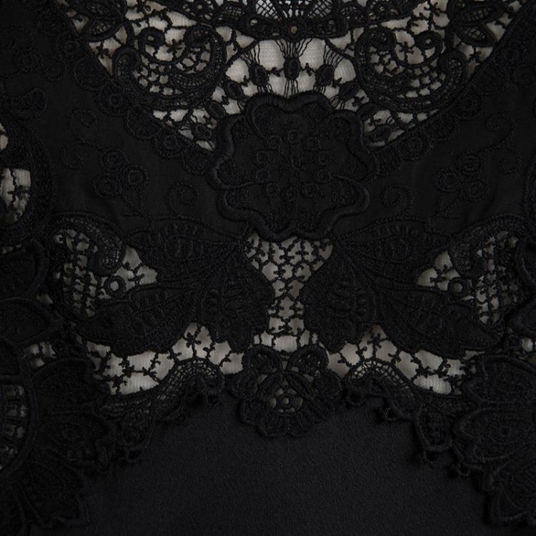 Pre Owned Alexander McQueen Black Silk Lace Detail Dress M