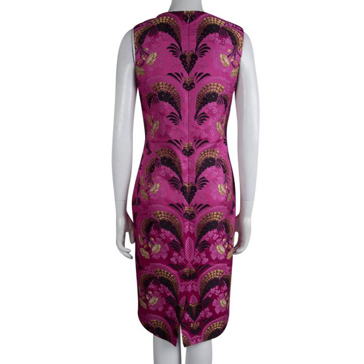 Pre Owned Alexander Mcqueen Pink Brocade Sleeveless Shift Dress M