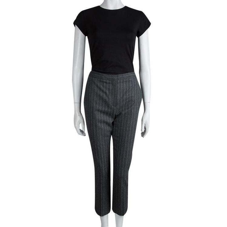 Pre Owned Alexander McQueen Grey Striped Wool Trousers M