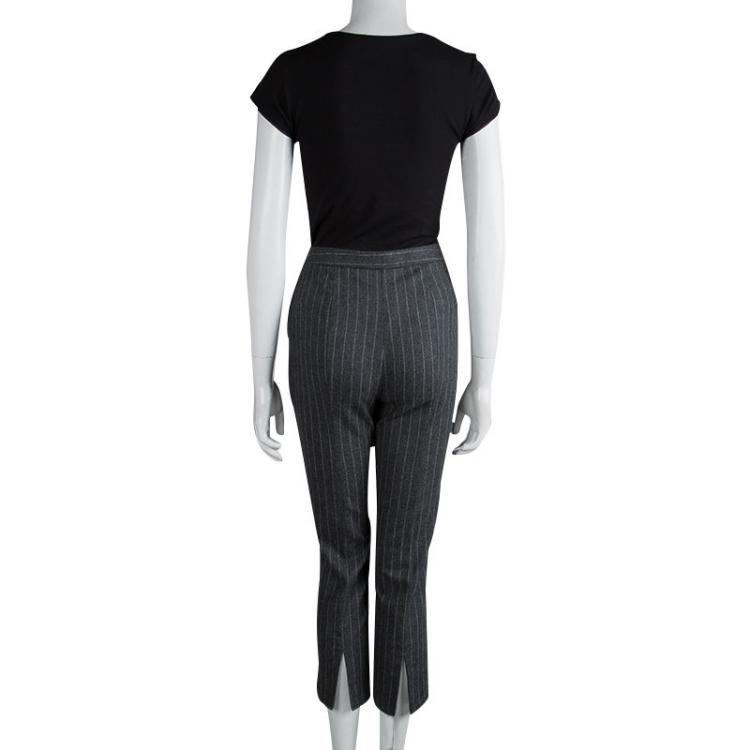 Pre Owned Alexander McQueen Grey Striped Wool Trousers M