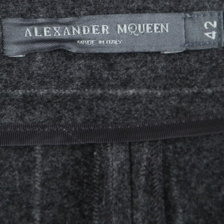 Pre Owned Alexander McQueen Grey Striped Wool Trousers M