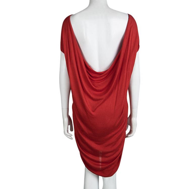 Pre Owned Alexander McQueen Red Knit Cowl Neck Dress XXS