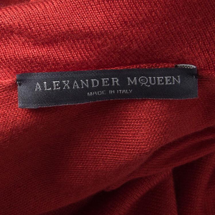 Pre Owned Alexander McQueen Red Knit Cowl Neck Dress XXS
