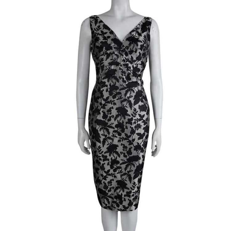 Pre Owned Alexander McQueen Grey Brocade Floral Dress L