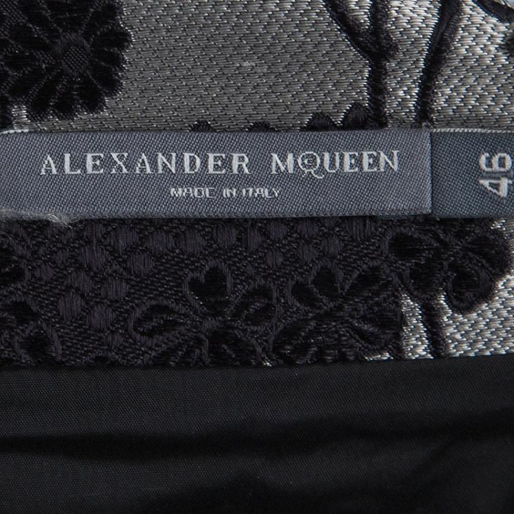 Pre Owned Alexander McQueen Grey Brocade Floral Dress L