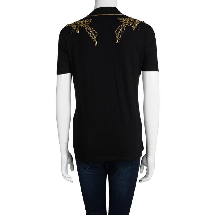 Pre Owned Alexander McQueen Black Knit Gold Chain Embellished T-Shirt M