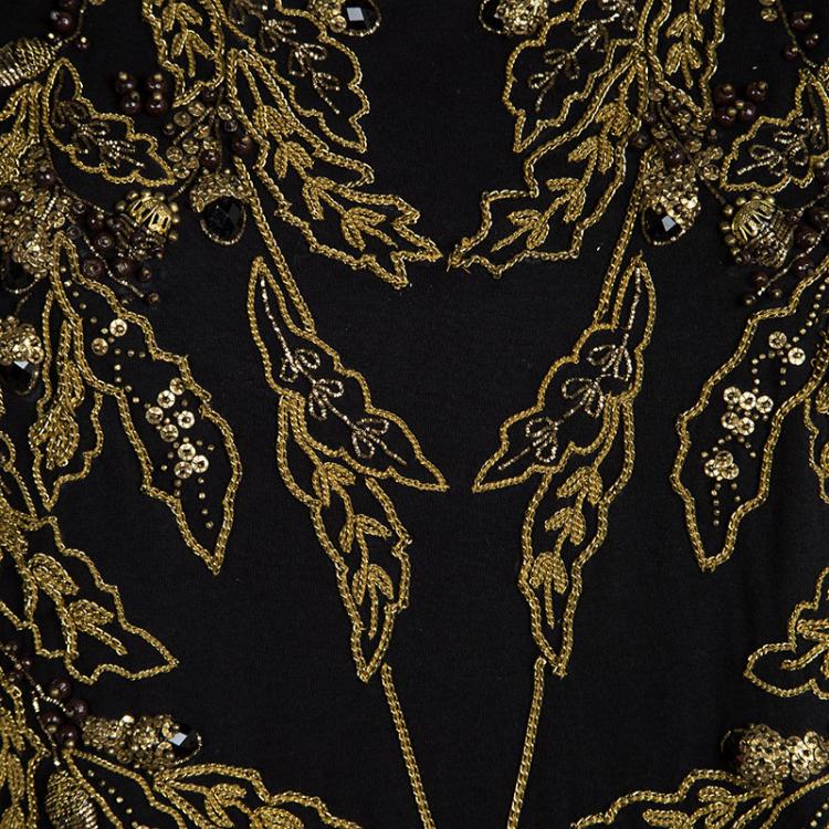 Pre Owned Alexander McQueen Black Knit Gold Chain Embellished T-Shirt M