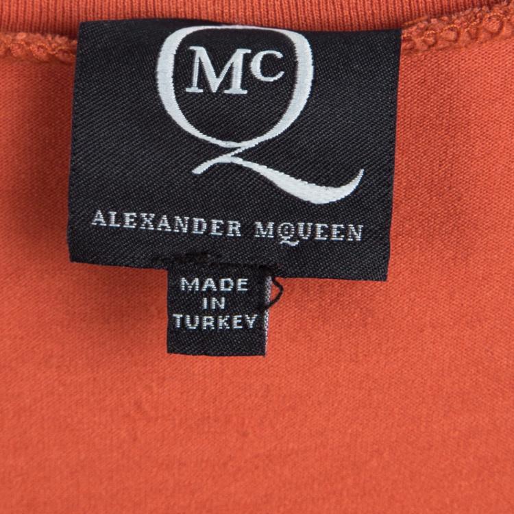 Pre Owned Alexander Mcqueen Orange Jersey Asymmetric Sleeveless T-Shirt Dress XL