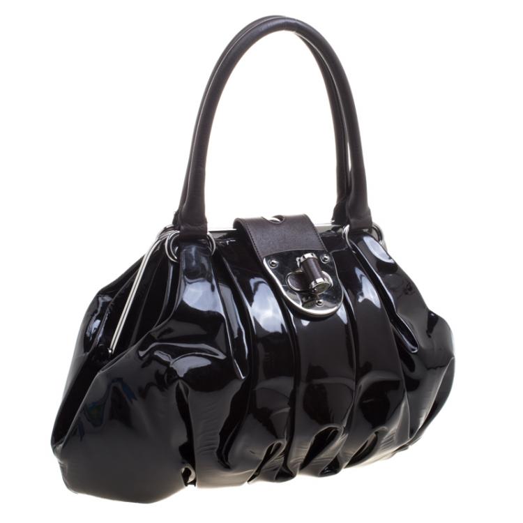مملوكة مسبقًا Alexander McQueen Dark Brown Patent Leather Elvie Satchel