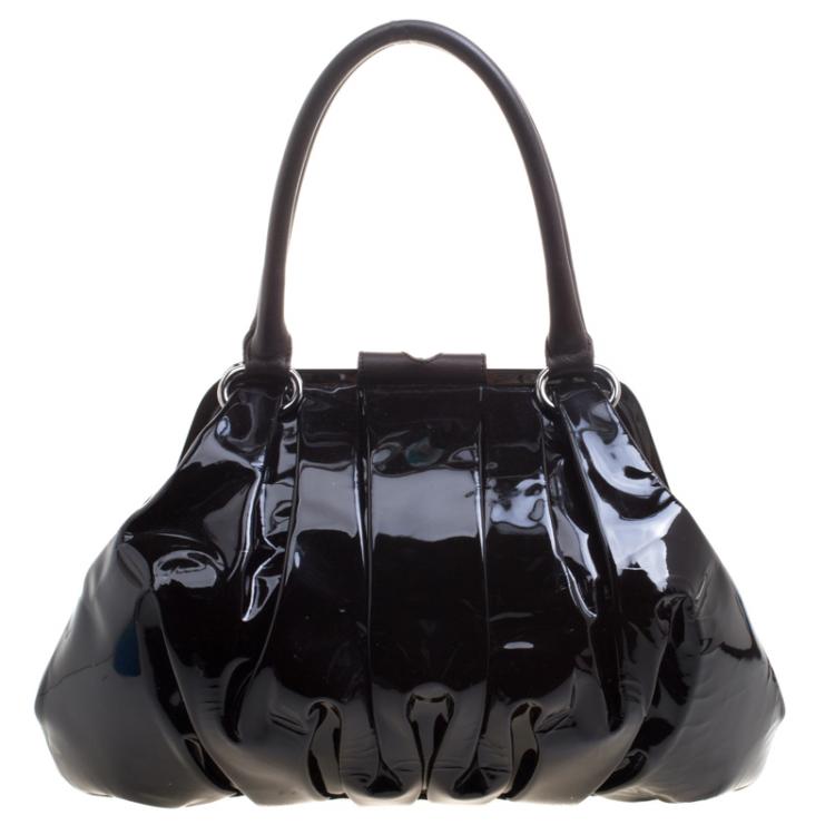 مملوكة مسبقًا Alexander McQueen Dark Brown Patent Leather Elvie Satchel