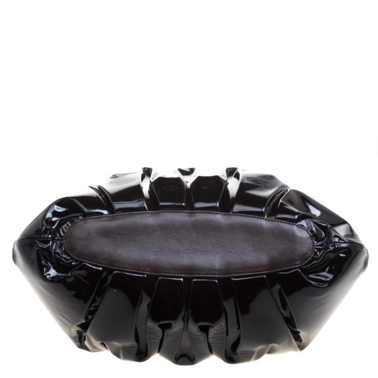 مملوكة مسبقًا Alexander McQueen Dark Brown Patent Leather Elvie Satchel