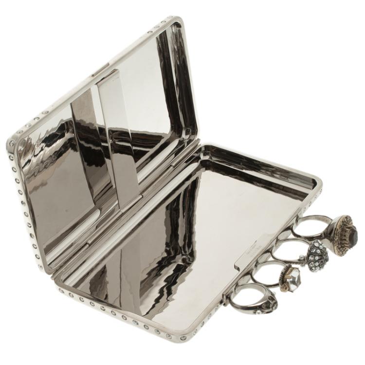 Pre Owned Alexander McQueen Silver Jew Knuckle Case Clutch