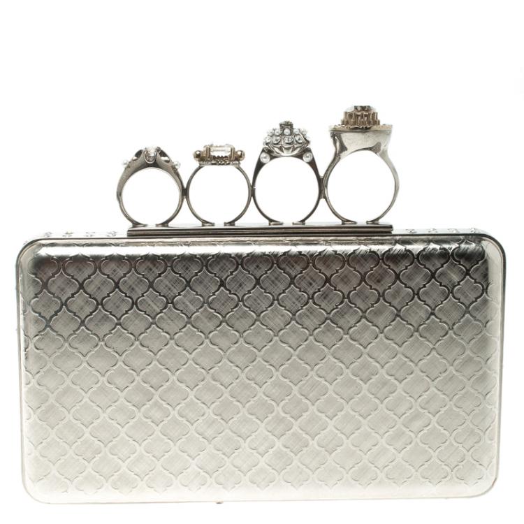 Pre Owned Alexander McQueen Silver Jew Knuckle Case Clutch