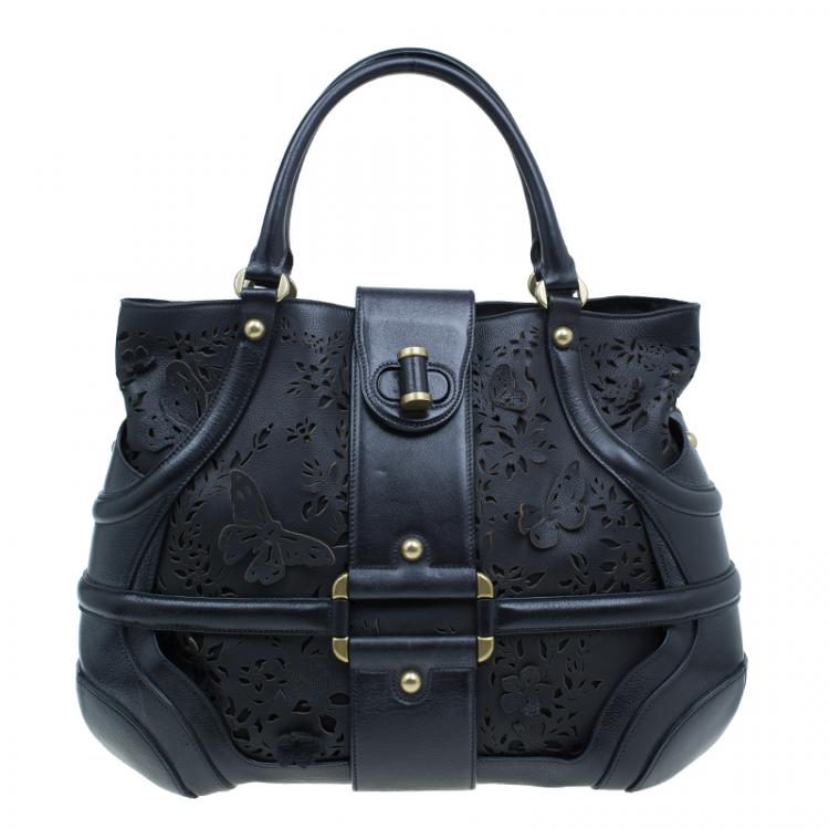 Alexander McQueen Black Leather Butterfly Perforated Novak Tote ...