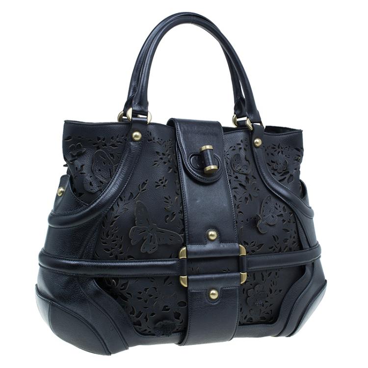 Pre Owned Alexander McQueen Black Leather Butterfly Perforated Novak Tote