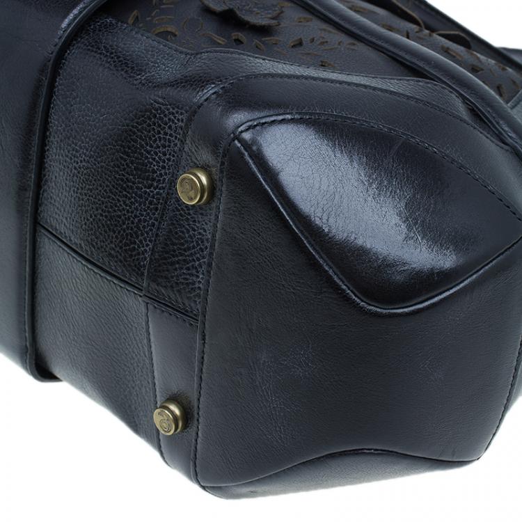 Pre Owned Alexander McQueen Black Leather Butterfly Perforated Novak Tote