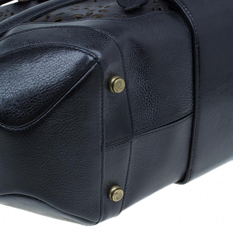 Pre Owned Alexander McQueen Black Leather Butterfly Perforated Novak Tote