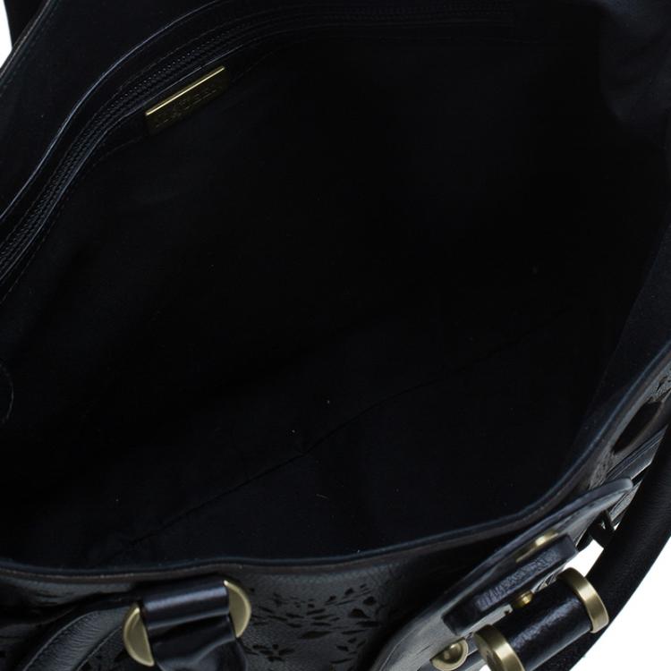 Pre Owned Alexander McQueen Black Leather Butterfly Perforated Novak Tote