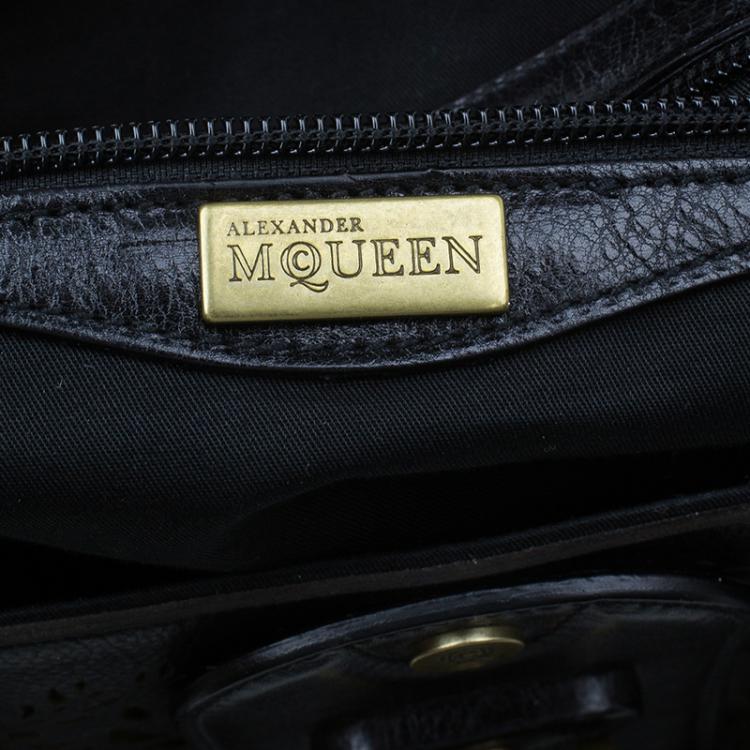 Pre Owned Alexander McQueen Black Leather Butterfly Perforated Novak Tote