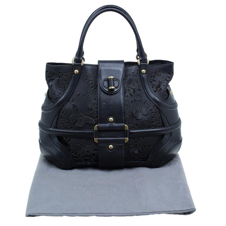 Pre Owned Alexander McQueen Black Leather Butterfly Perforated Novak Tote