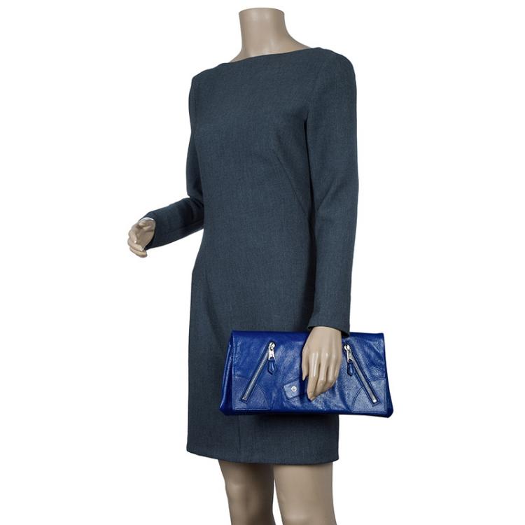 Pre Owned Alexander McQueen Navy Blue Leather Faithful Glove Clutch