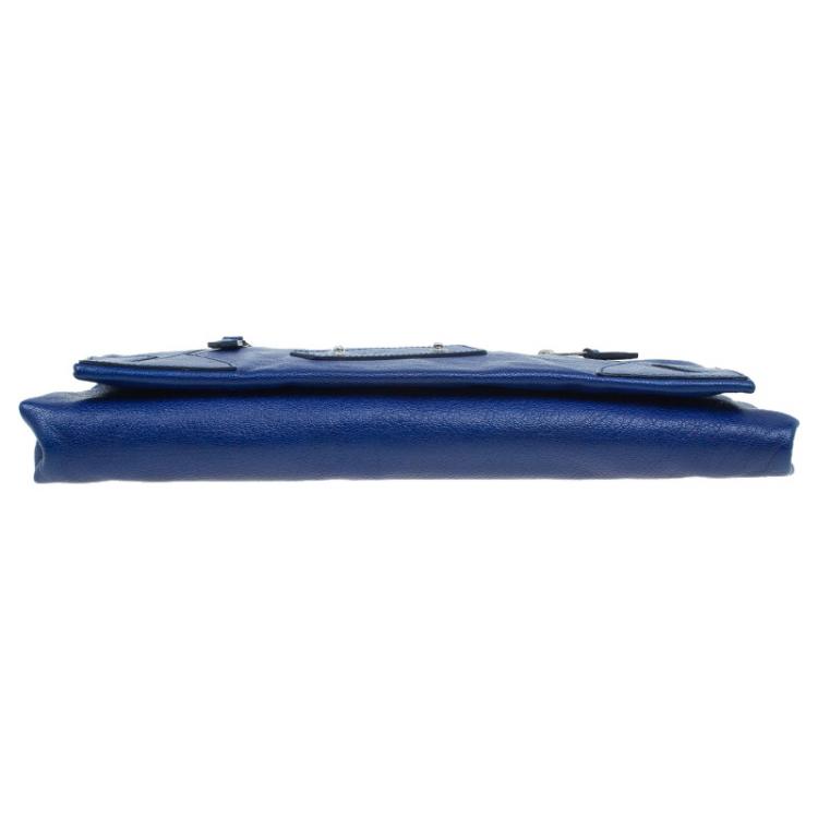 Pre Owned Alexander McQueen Navy Blue Leather Faithful Glove Clutch