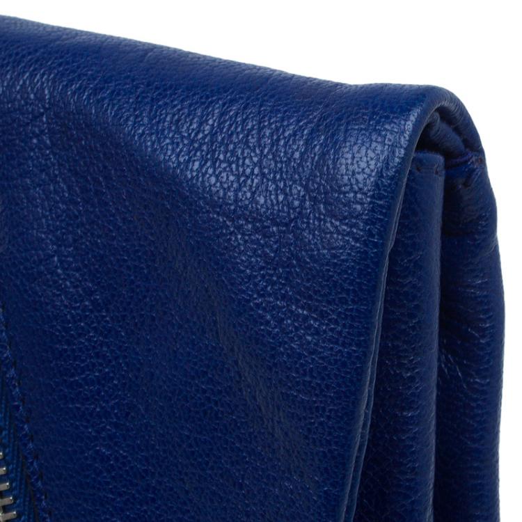 Pre Owned Alexander McQueen Navy Blue Leather Faithful Glove Clutch