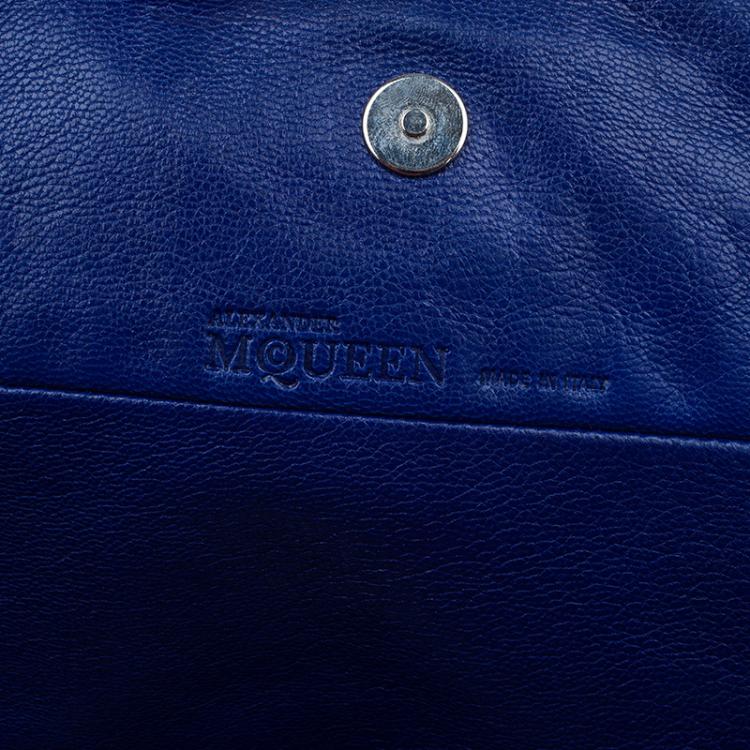 Pre Owned Alexander McQueen Navy Blue Leather Faithful Glove Clutch