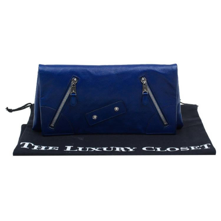 Pre Owned Alexander McQueen Navy Blue Leather Faithful Glove Clutch