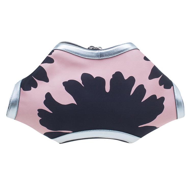 مملوكة مسبقًا Alexander McQueen Black/Pink Satin Medium Floral De Manta Clutch