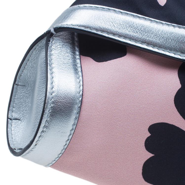 مملوكة مسبقًا Alexander McQueen Black/Pink Satin Medium Floral De Manta Clutch