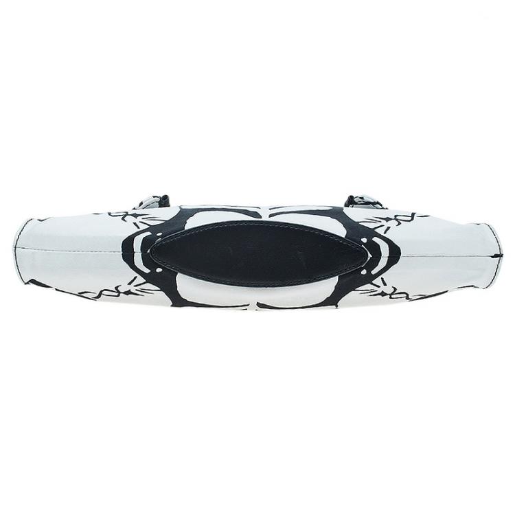 Pre Owned Alexander McQueen Black/White Satin Naive Pagan-Print Small De Manta Clutch