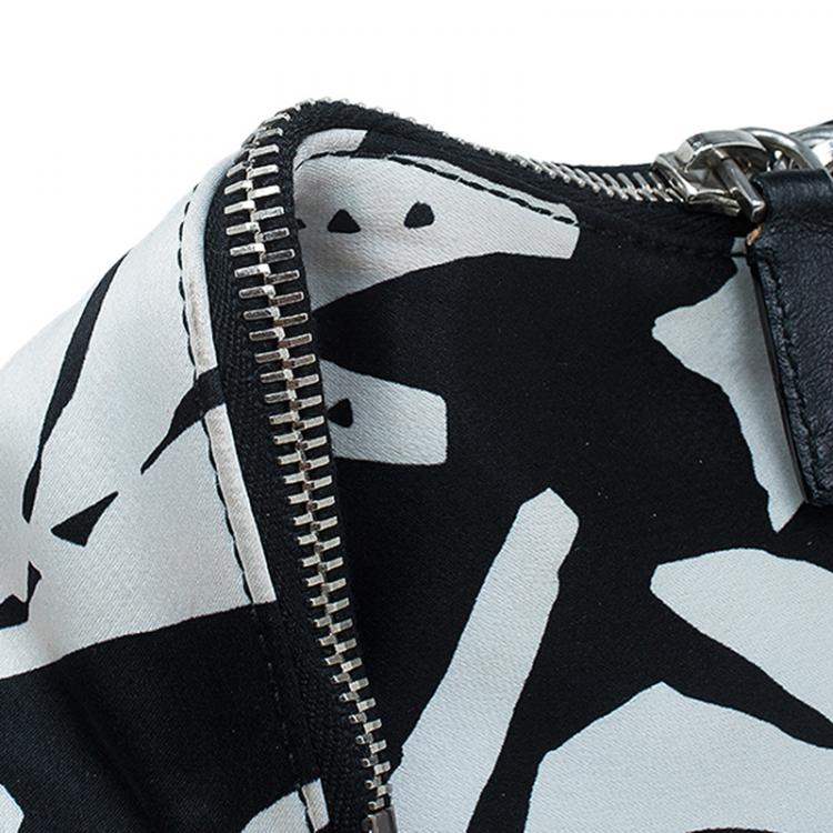 Pre Owned Alexander McQueen Black/White Satin Naive Pagan-Print Small De Manta Clutch