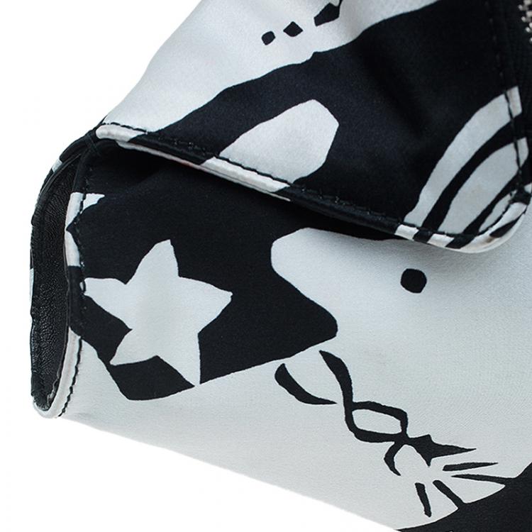 Pre Owned Alexander McQueen Black/White Satin Naive Pagan-Print Small De Manta Clutch