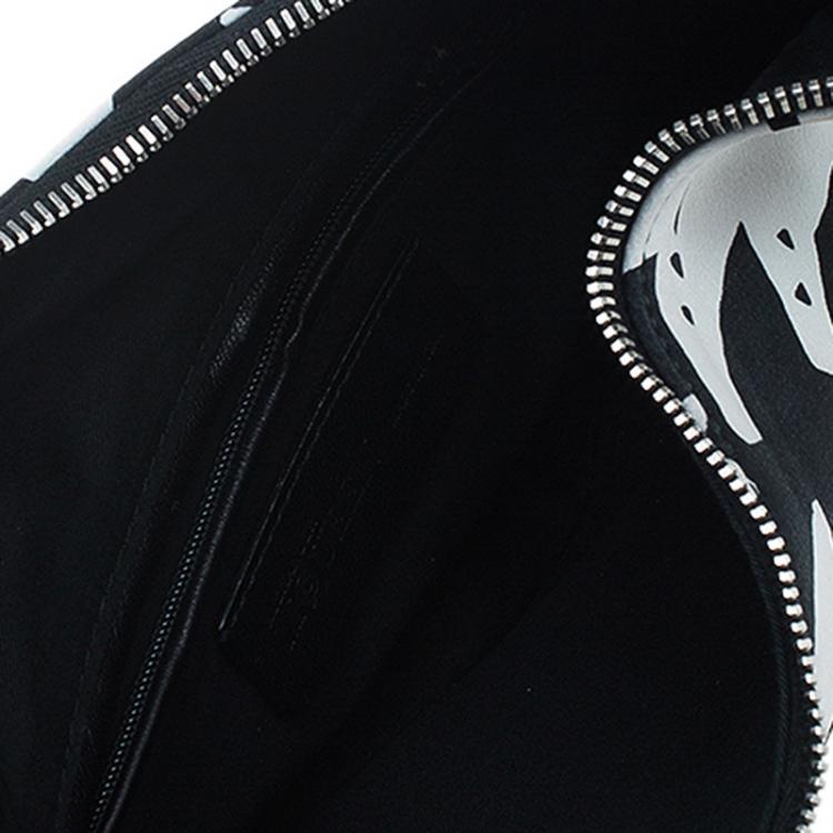 Pre Owned Alexander McQueen Black/White Satin Naive Pagan-Print Small De Manta Clutch