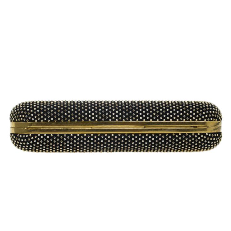 Pre Owned Alexander McQueen Black Studded Suede Skull Knuckle Box Clutch