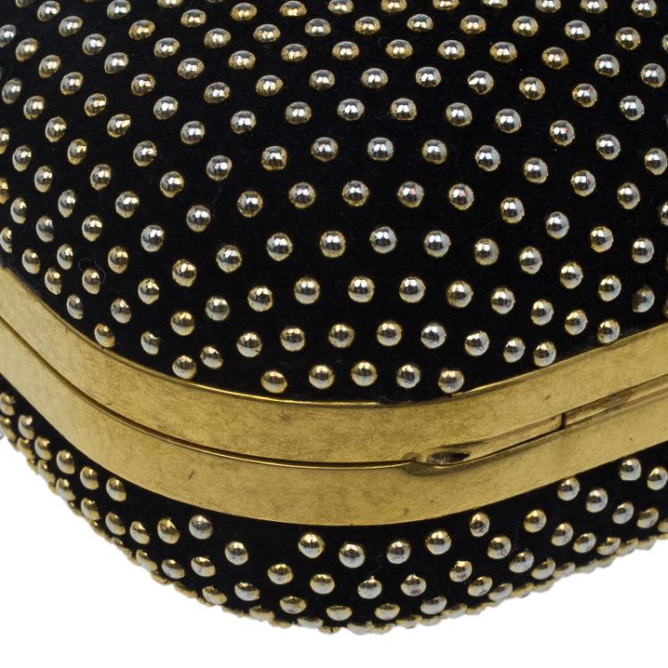 Pre Owned Alexander McQueen Black Studded Suede Skull Knuckle Box Clutch