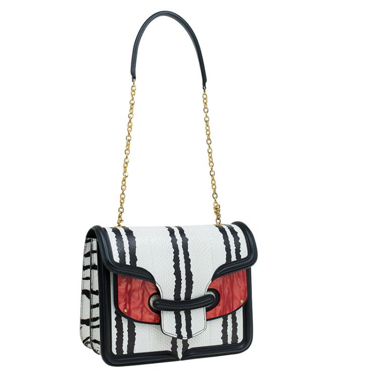 Pre Owned Alexander McQueen Black/White Python and Pony Hair Lucite Heroine Shoulder Bag